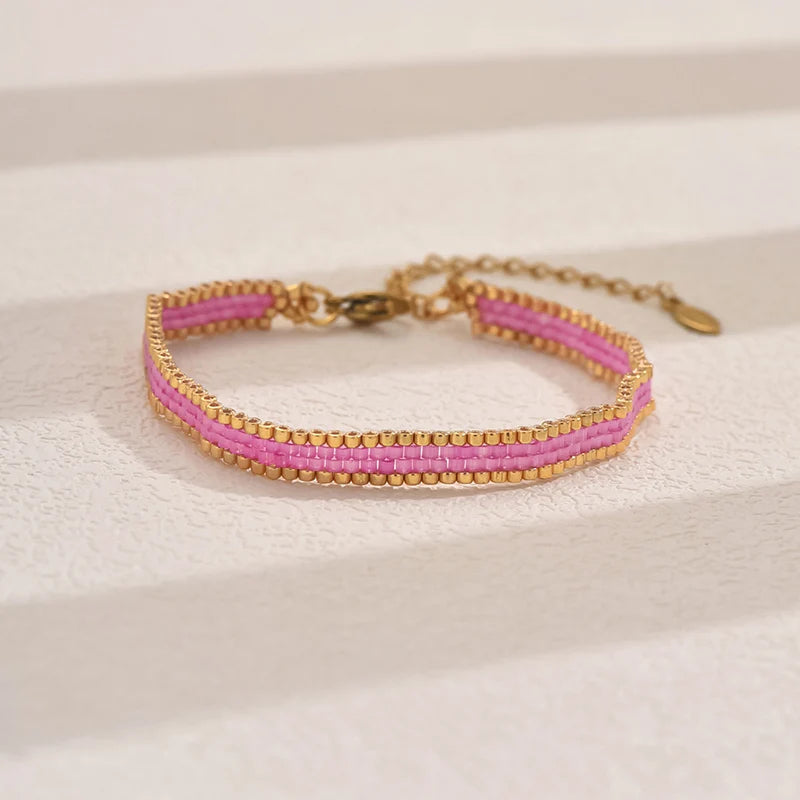 Women'S Bohemia Multilayer Weave Bracelet Adjustable Stainless Steel Chain Miyuki Beads Charm Fashion Jewelry Gift