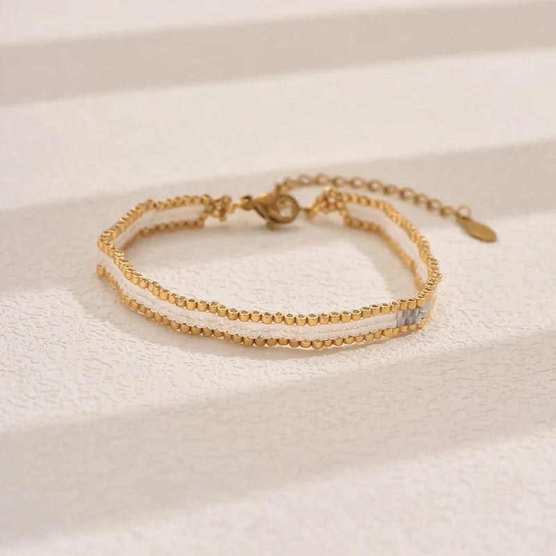 Women'S Bohemia Multilayer Weave Bracelet Adjustable Stainless Steel Chain Miyuki Beads Charm Fashion Jewelry Gift