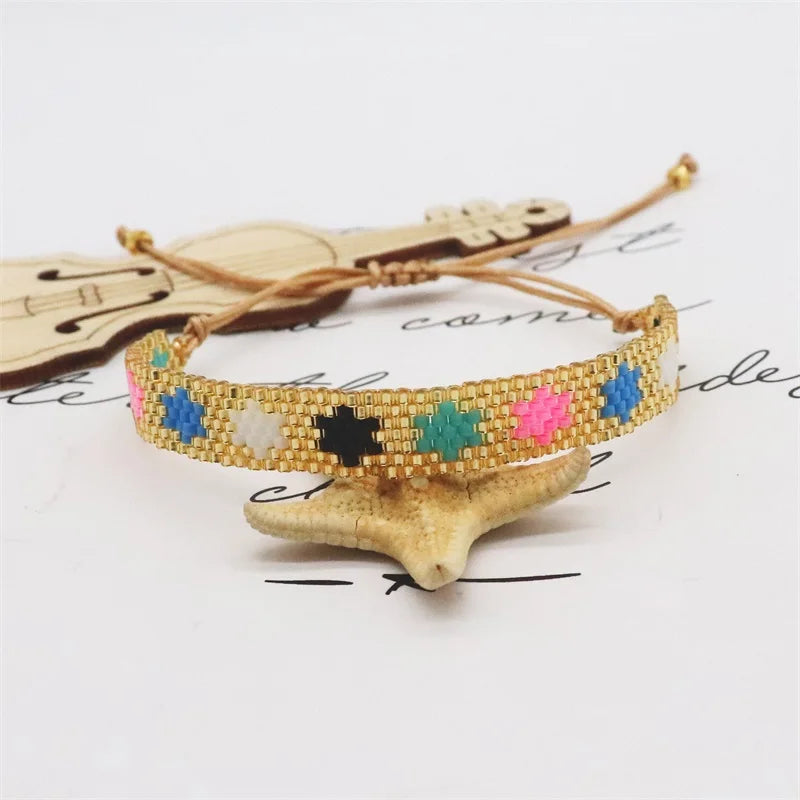 Miyuki Bracelet for Women Fashion Weaving Star Pattren Adjustable Jewelry Friendship Boho Colorful Bracelets Girls Gift
