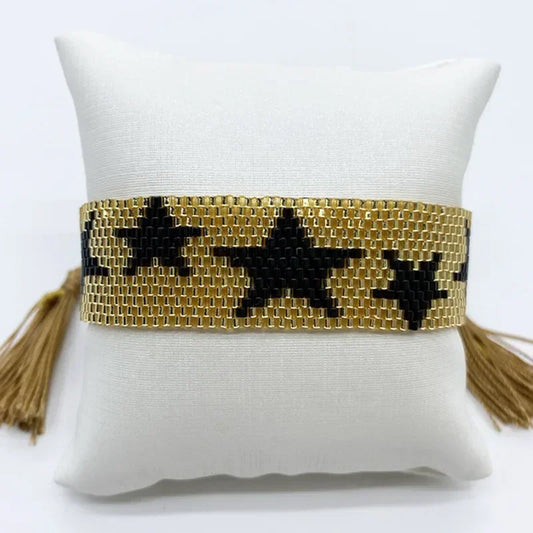 Beaded Bracelet Crystal Female Bohemia Hand Knitting Adjustable Star Design Multilayer Tide Black Rice Bead Bracelet Set