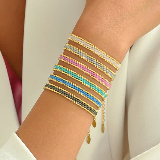 Women'S Bohemia Multilayer Weave Bracelet Adjustable Stainless Steel Chain Miyuki Beads Charm Fashion Jewelry Gift